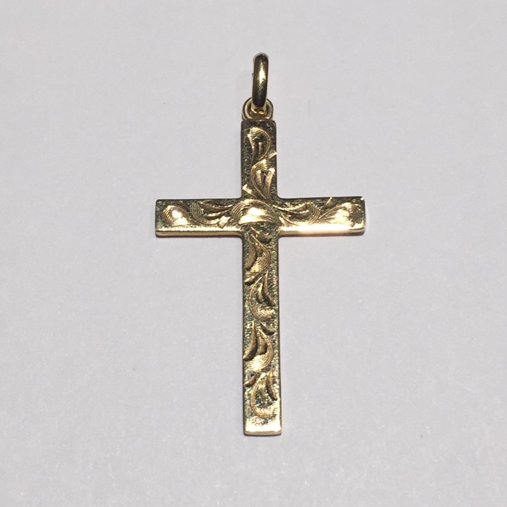 14k yellow gold filigree cross pendant
